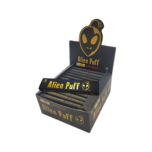 33 Alien Puff Black & Gold King Size Unbleached Brown Rolling Papers + Tips ( HP103 )